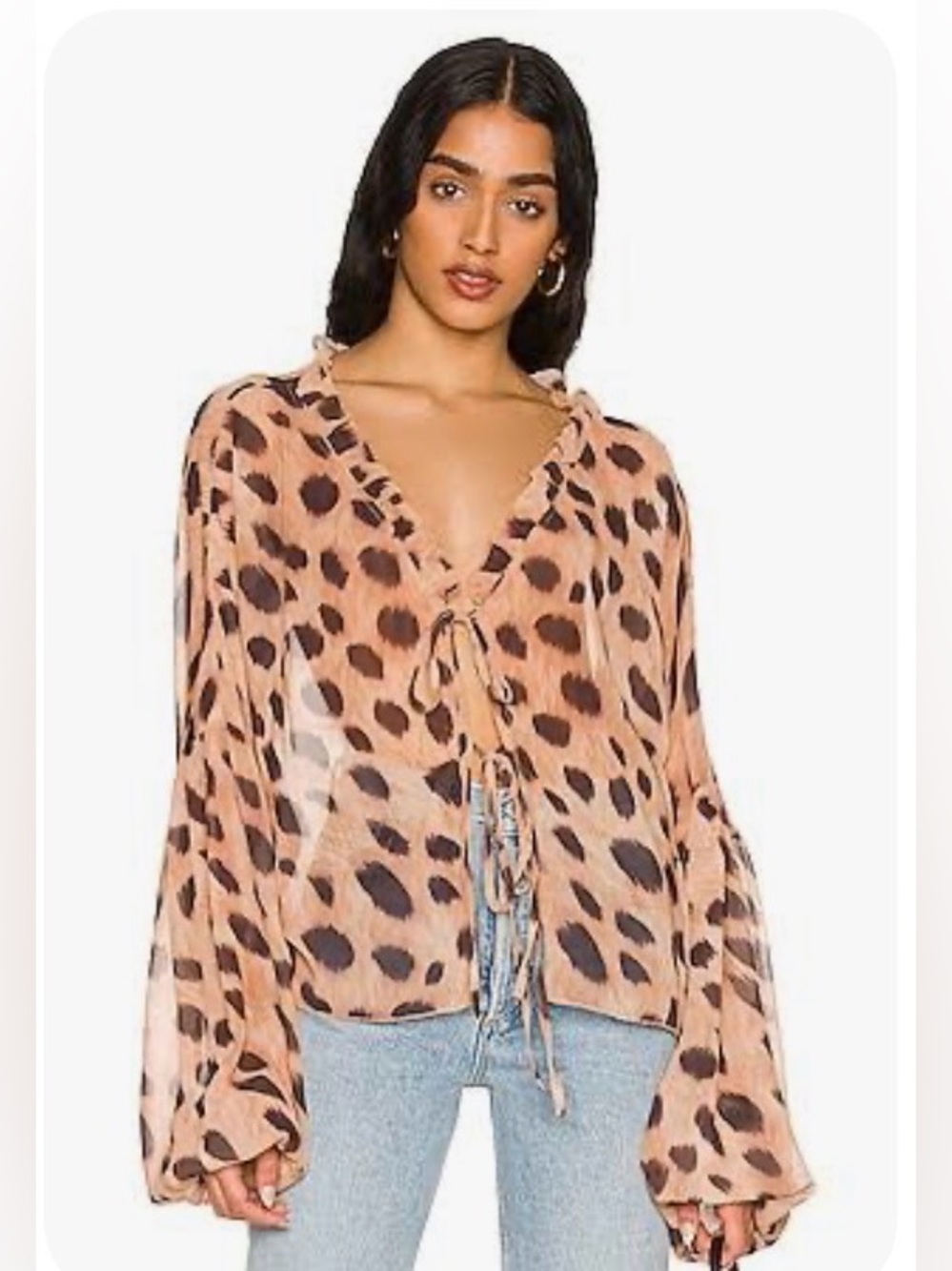 SNDYS. Leopard Print Tie-Front Sheer Blouse - NWT! 🐆🤎